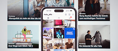 Laptopbildschirm und Iphone mit Instagram von der Hochschule Luzern – Design Film Kunst