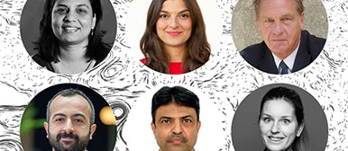 Köpfe vor abstraktem Hintergrund