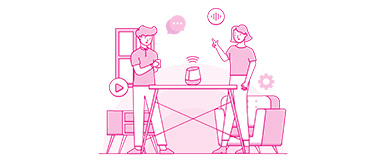 Illustration mit zwei interagierenden Menschen