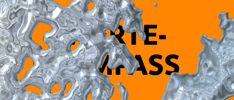 GIF für die Aktuell-Seite des Bachelor Creative Transformation. Man sieht eine silbrig-glänzende, organische 3D-Struktur auf orangefarbenem Hintergrund.