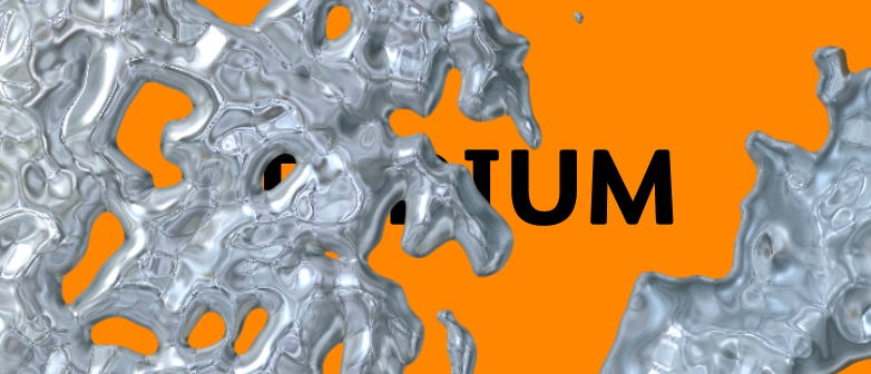 GIF für die Aktuell-Seite des Bachelor Creative Transformation. Man sieht eine silbrig-glänzende, organische 3D-Struktur auf orangefarbenem Hintergrund.