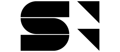 Schwarz-weisses, abstraktes Logo mit geometrischen Formen auf hellem Hintergrund.