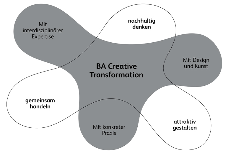 Infografik, die als Kompass für das Creative Transformation Studium dient. 
