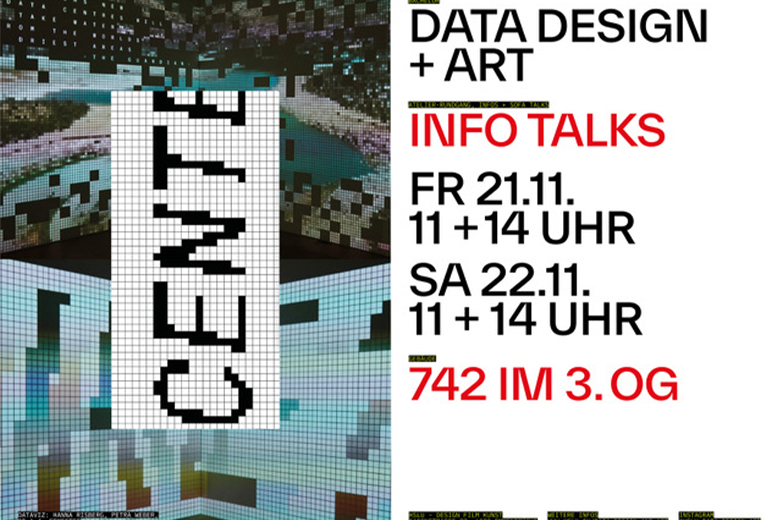 Infoposter des Bachelor Data Design + Art für die Infotage 2025 an der HSLU – Design Film Kunst. 