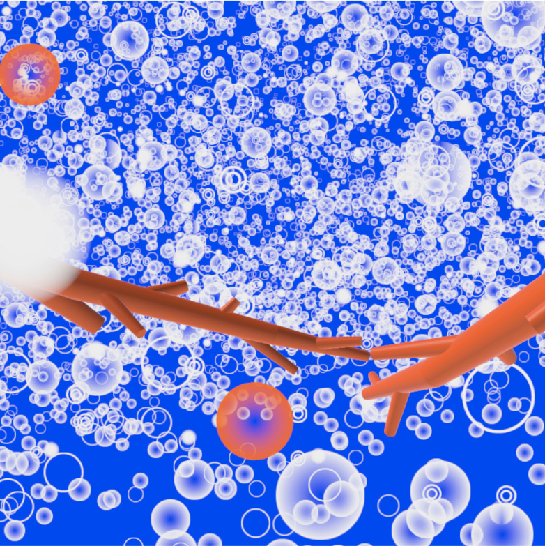 Blauer Hintergrund mit vielen kleinen weisen Blasen