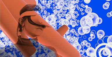 Visualisierung mit VR-Brille und Grafik aus weissen Kreisen