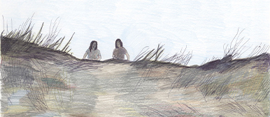 Illustration von zwei Kinder auf dem Feld. 
