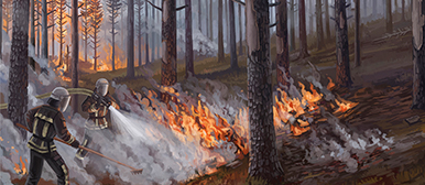 Feuerwehr löscht brennenden Wald