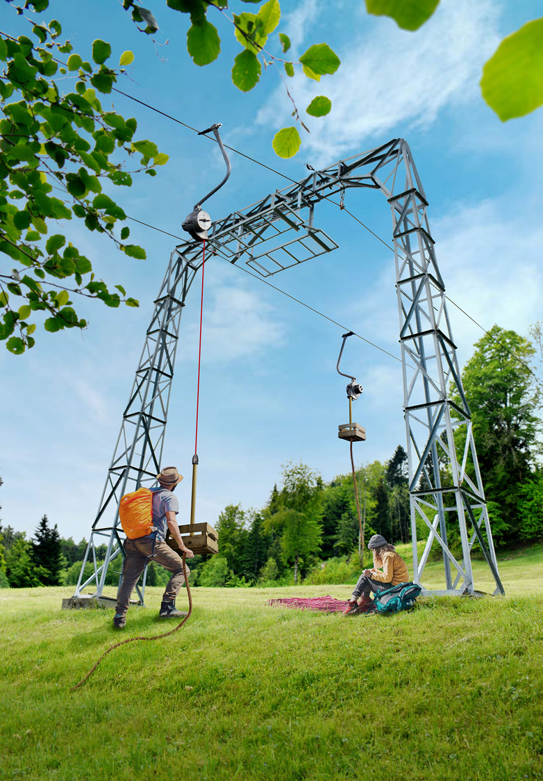 Visualisierung eines Skilifts im Sommer