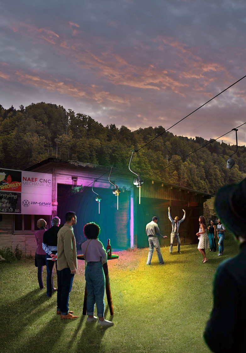 Visualisierung einer Umnutzung des Skilifts zum Partyraum