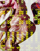 Eine Fläche in bordeaurot, die ein Muster aus kleinen gelben Spitzen drauf hat