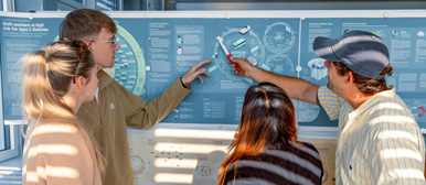 Studierende besprechen eine Infografik