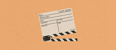 Visual Dozierende - Filmklappe vor orangem Hintergrund