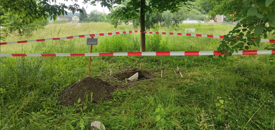 Abgesperrtes Loch in einer Wiese