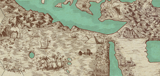 Ausschnitt einer gezeichneten Weltkarte