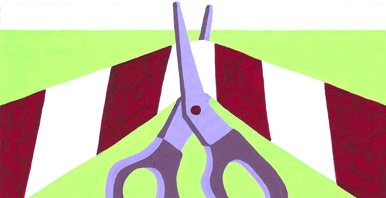 Illustration einer Schere, die ein Band durchschneidet