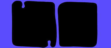 Violett-blaues Konferenzplakat mit grossen schwarzen Formen und umlaufendem Titeltext der Veranstaltung.