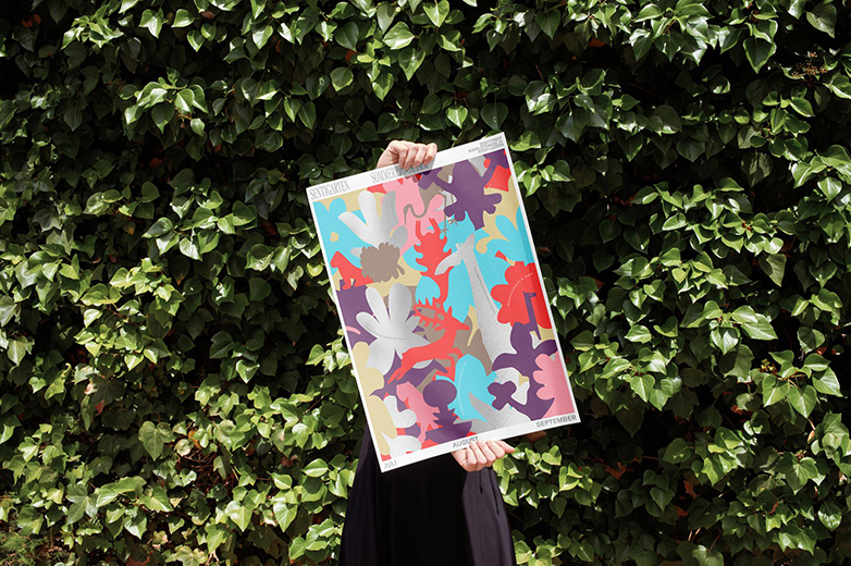 Bunt gestaltete Plakate und Drucksachen im öffentlichen Raum sowie Szenen eines lebendigen Quartiertreffs mit Menschen, Pflanzen und gemeinschaftlichen Aktivitäten im Aussenbereich.