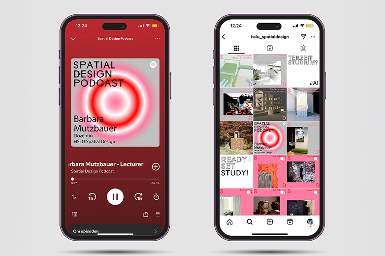 Visuelle Identität und Kommunikationsmittel des Bachelor Spatial Design der HSLU, mit Printprodukten, digitalen Anwendungen, Eventeinblicken und Gestaltungselementen in auffälligem Farbkonzept.