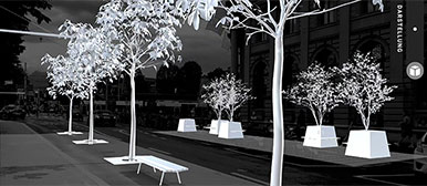 Darstellung einer Strasse mit virtuellen Bäumen