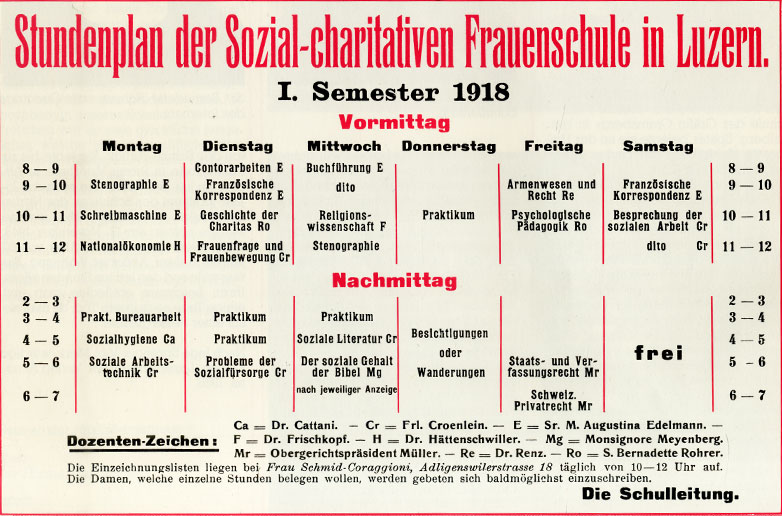 Religion, Heilpädagogik und Hausarbeit bestimmen den Stundenplan der Frauenschule.