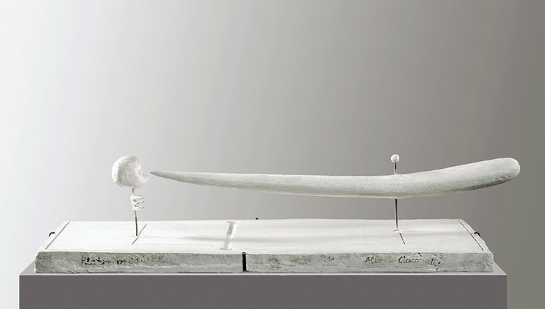 Untersuchungsgegenstand: Alberto Giacometti (1901 – 1966): Pointe à l’oeil, 1932; Gips und Metall; 13,5 x 59,5 x 31 cm; Kunsthaus Zürich, Alberto Giacometti-Stiftung, 1965.