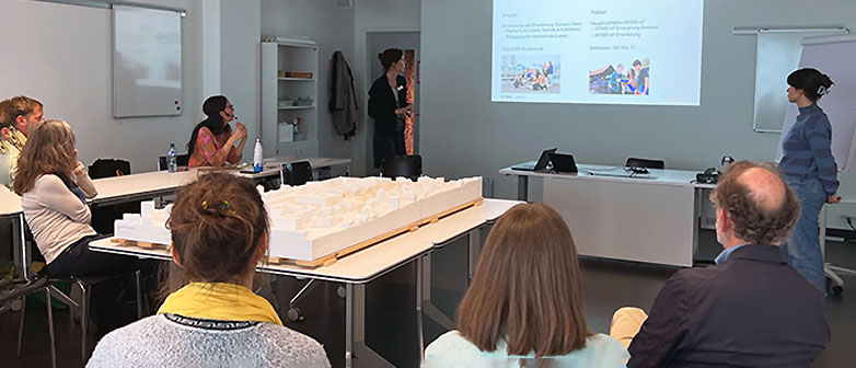 Nachhaltigkeit in der Architektur: HSLU-Mitarbeitende präsentieren am Sustainable University Day 2023 das Bauprojekt Campus Horw.