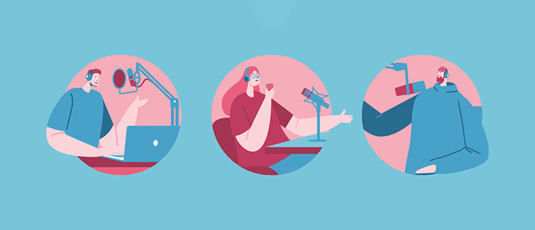 Illustration von Menschen beim Podcasten