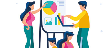 Grafik mit vier Menschen am Arbeiten