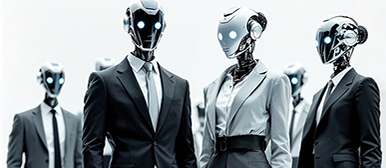 Vier Roboter im Anzug