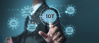 KI Bild einer Hand, die auf den virtuellen Button IOT klickt