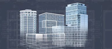 Digitale Drahtgitter Darstellung moderner Gebaeude