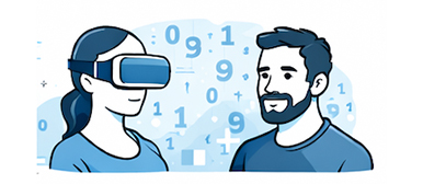 Illustration einer Frau mit VR-Brille und eines Mannes