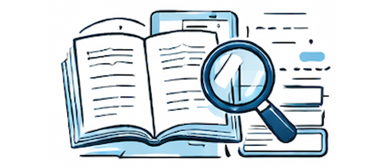 Illustration von Büchern und einer Lupe