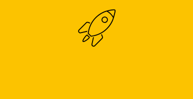 Gelber Teaser mit Icon von Rakete
