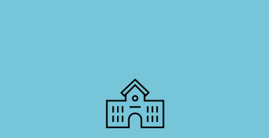 Blauer Teaser mit Icon von Schulhaus