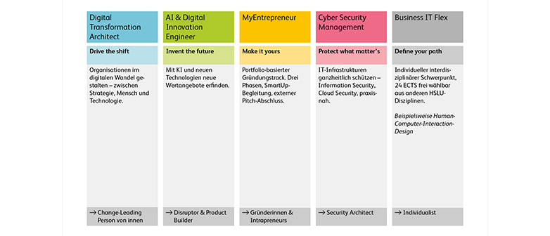 Die fünf Majors des Bachelor Business IT & Digital Transformation in der Übersicht