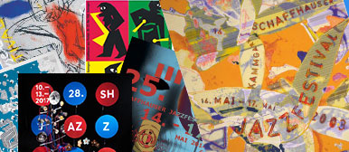 Potpurri von vergangenen Plakaten des Schaffhauser Jazzfestivals. 