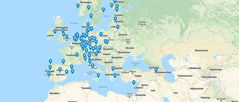 Screen shot Weltkarte mit Partnerhochschulen Musik