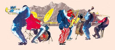 Illustration von Jazzmusikern im Logo des Jazz Club Luzerns.
