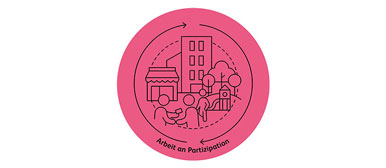 Illustration pink mit Häusern