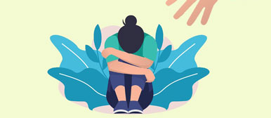 Illustration von einer Person, die sich zusammenbeugt