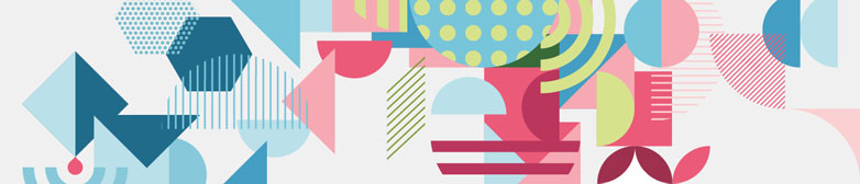 Geometrische Formen in Blau, Rot und Grün