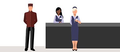 Illustration einer Hotel Reception mit Personal