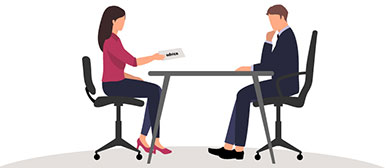 Illustration von zwei Personen an einem Bürotisch