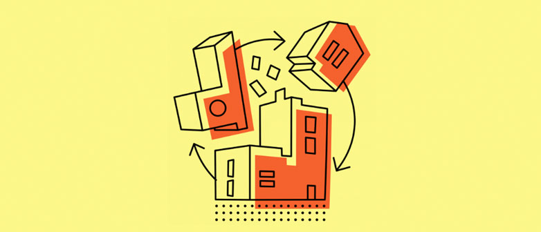 Illustration eines Gebäudes im Kreislauf