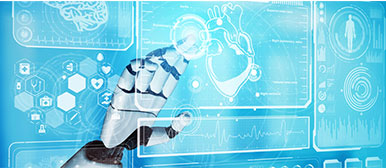 Eine Roboterhand berührt einen Touchscreen