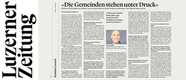 Auf dem Bild ist das Interview in der Luzerner Zeitung zu sehen.