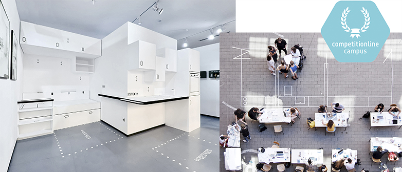 Das Bild zeigt eine Collage von einem Modell zum Thema Mikrowohnen und Menschen.