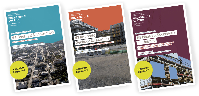 Bildcollager aller Flyer zu den Weiterbildungen
